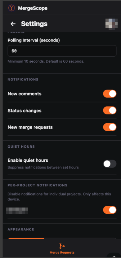 Notification and quiet hours settings